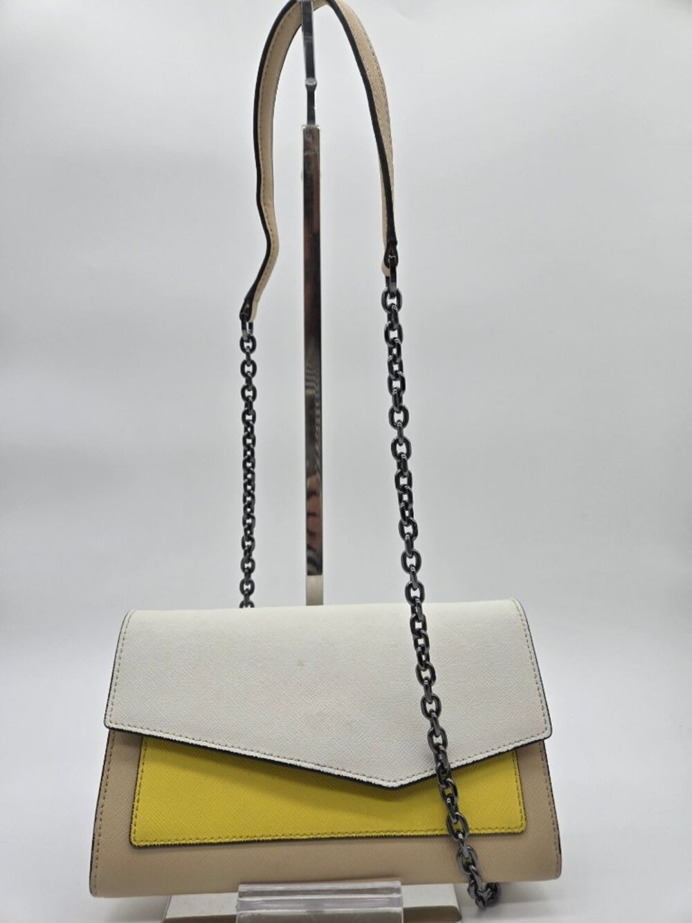 Botkier New York Colorblock Leather Crossbody Purse Yellow Ivory Beige Clutch